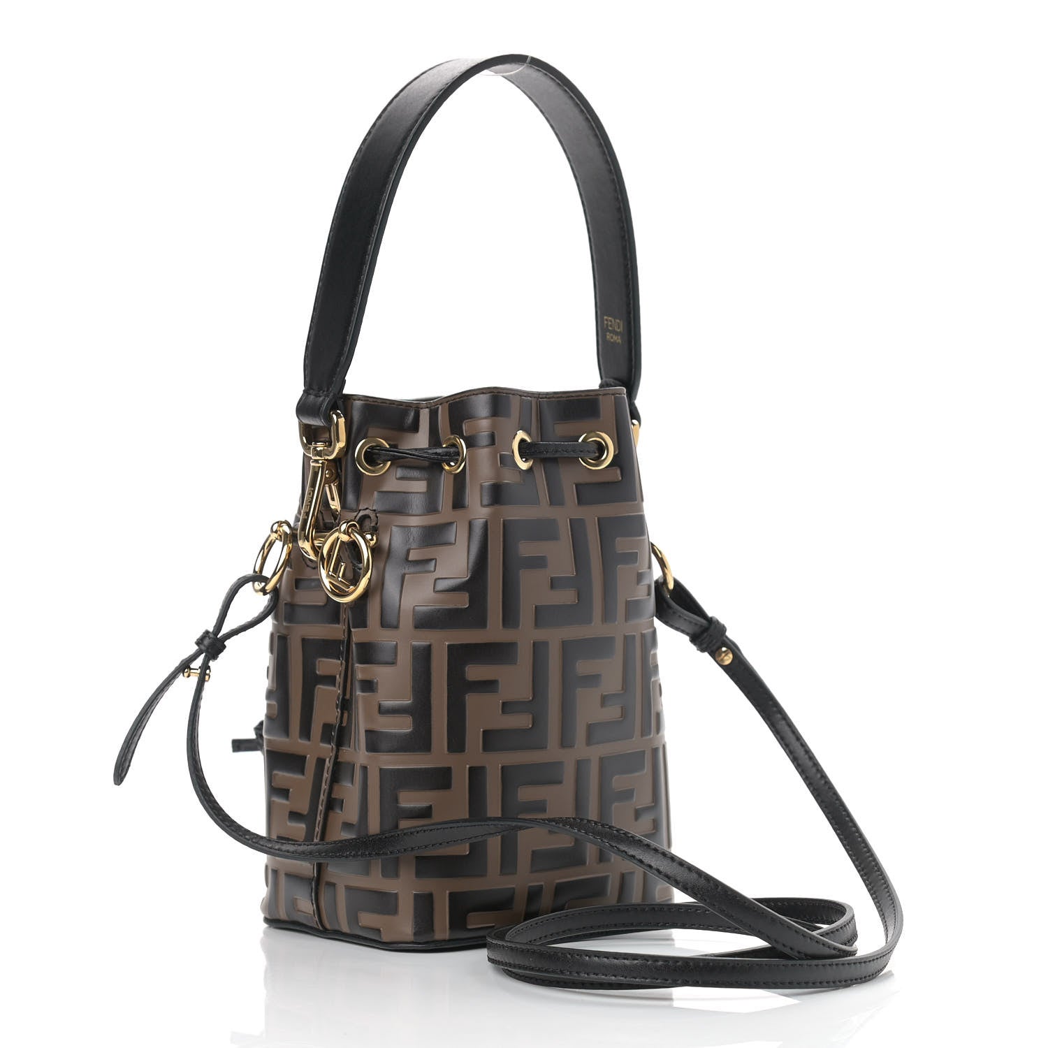 Fendi Vitello Liberty F is Fendi Bi-Color FF 1974 Embossed Mini Mon Tresor Bucket Bag Maya Black 2 of 8