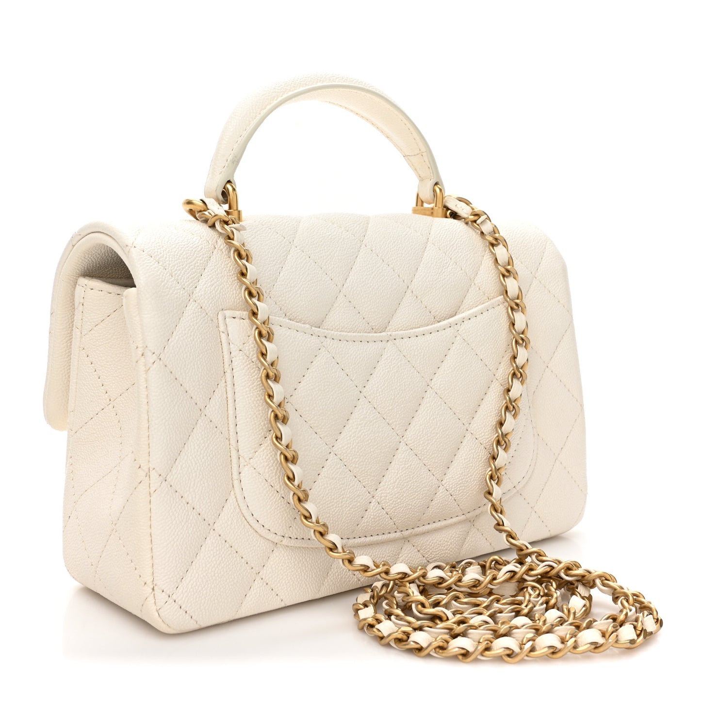 Caviar Quilted Mini Top Handle Rectangular Flap White