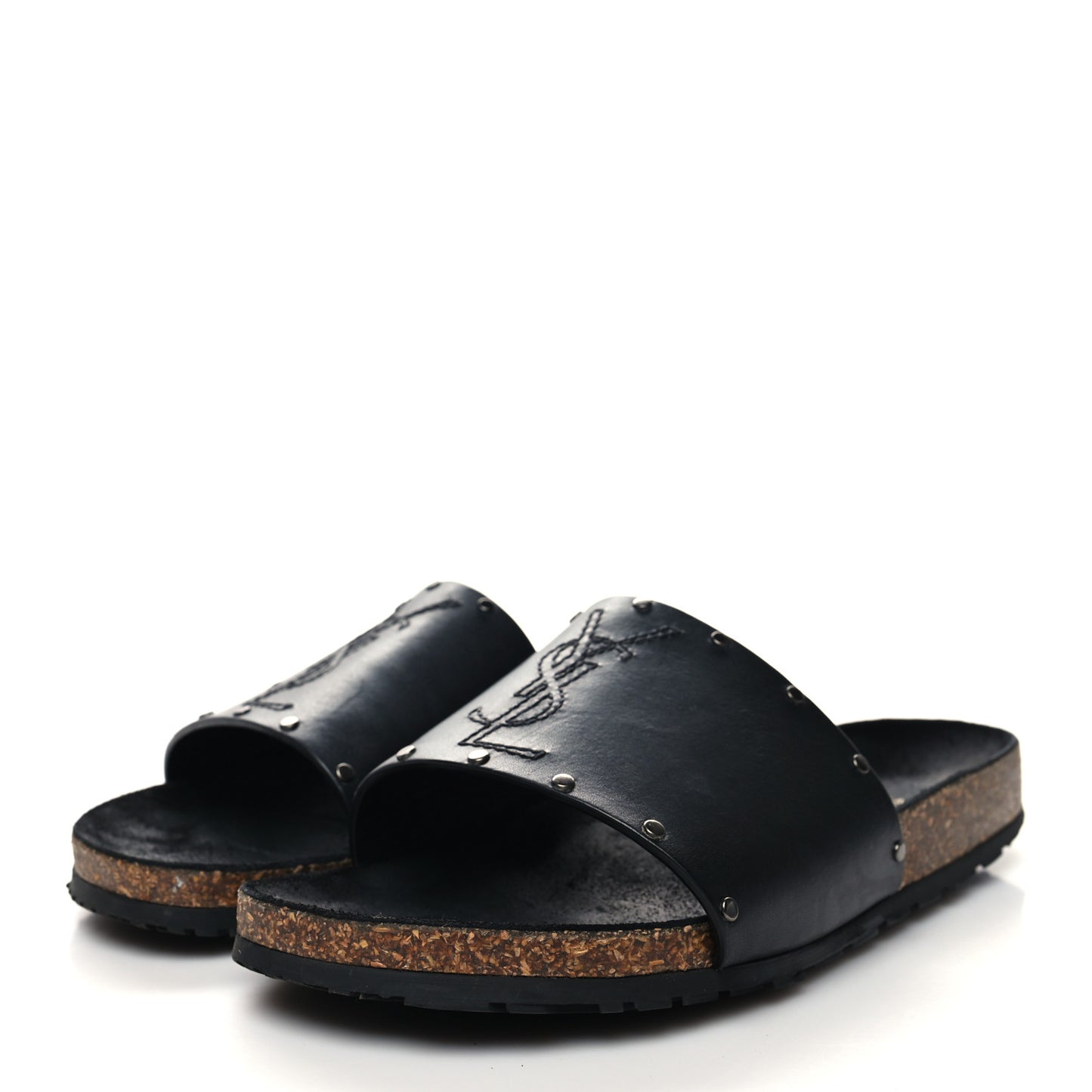 Calfskin Studded Mens Jimmy Slides 42 Black
