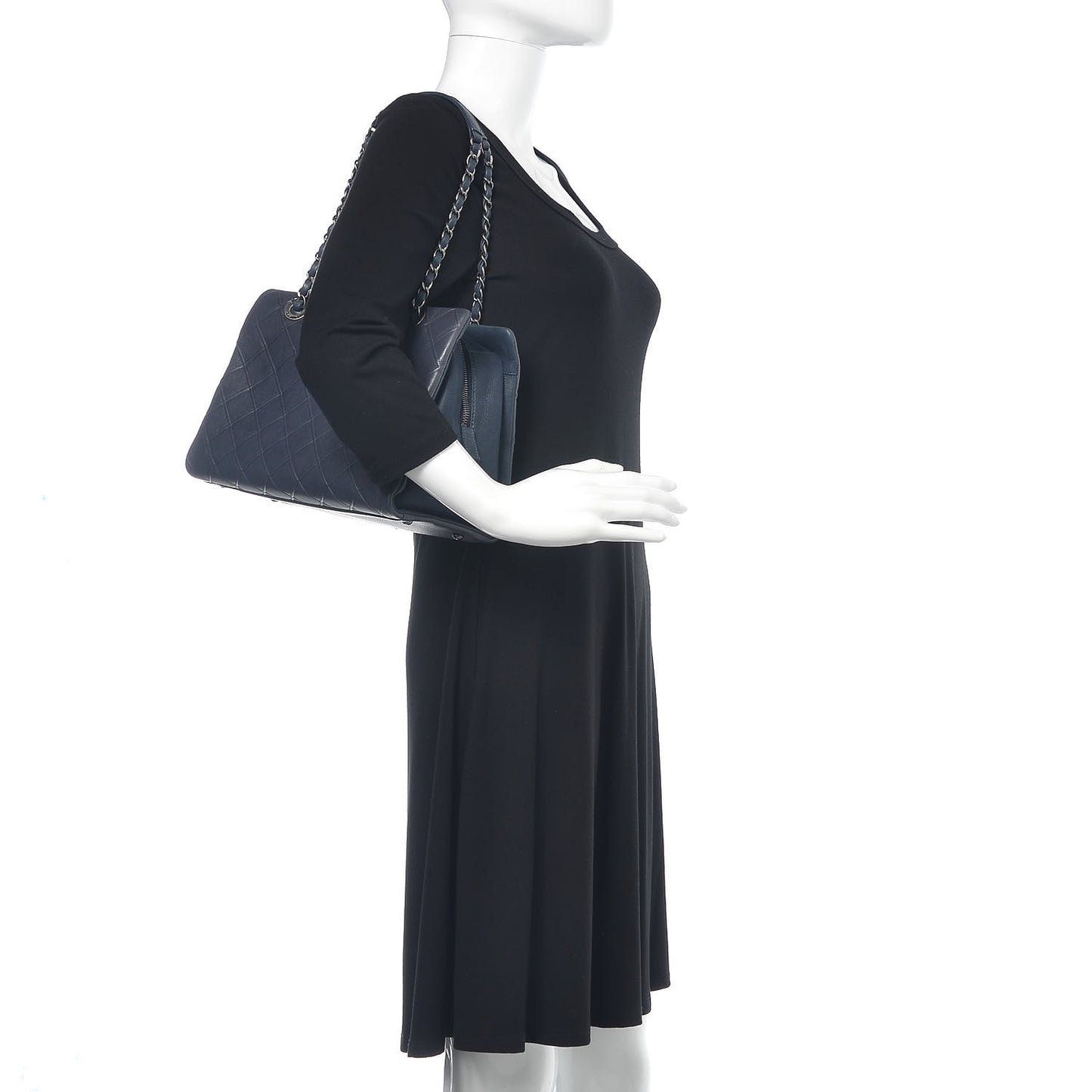 Calfskin Diamond Embossed Large CC Zip Shopping Tote Blue