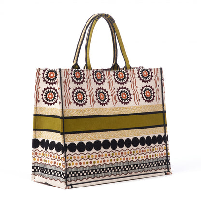 Christian Dior Canvas Embroidered Geometric Book Tote Multicolor 2 of 8