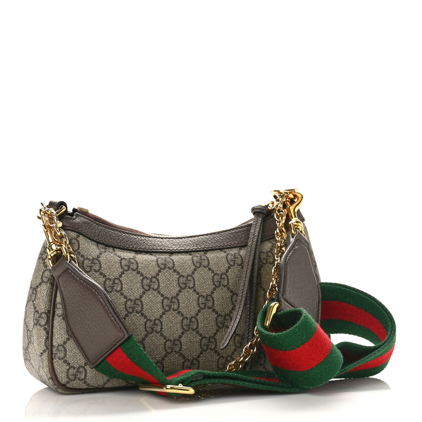 GG Supreme Monogram Textured Dollar Calfskin Web Small Ophidia GG Handbag Beige Ebony New Acero