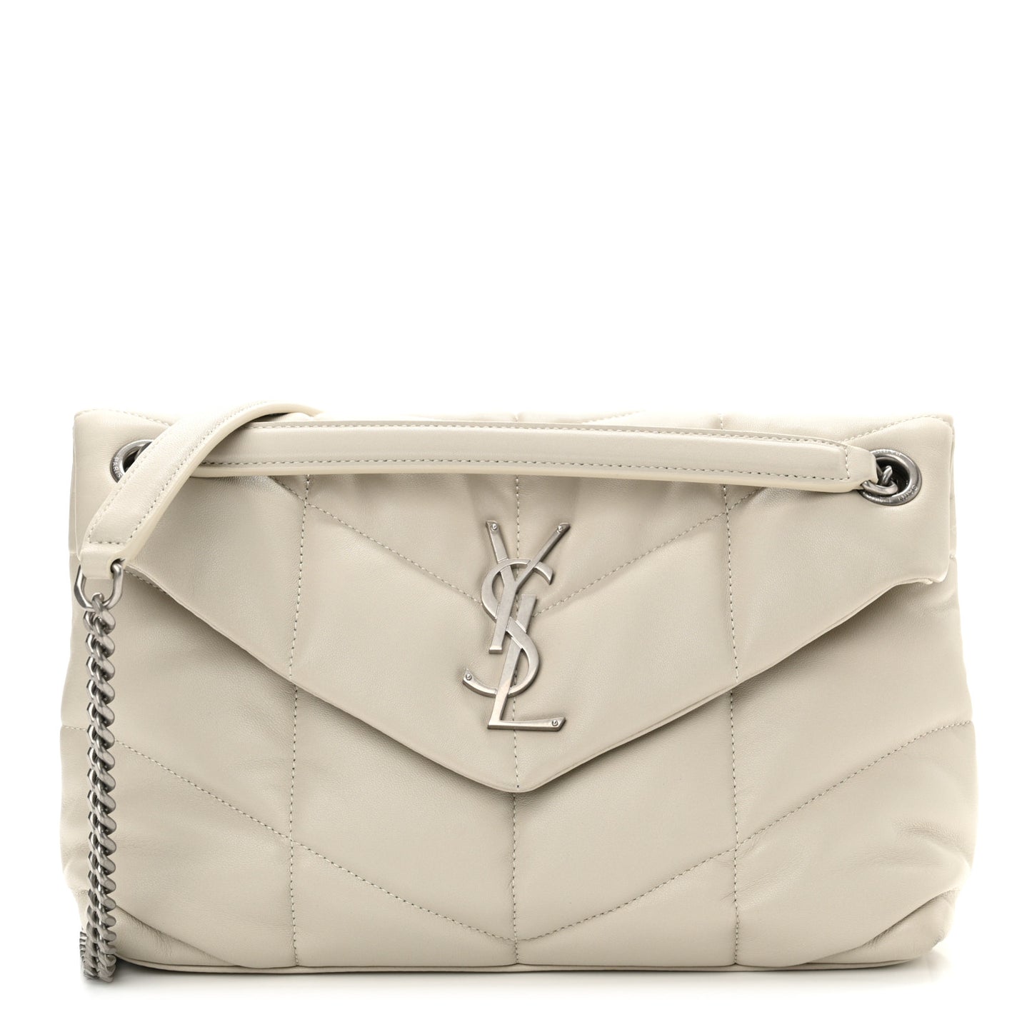 Lambskin Quilted Small Loulou Puffer Monogram Chain Satchel Blanc Vintage