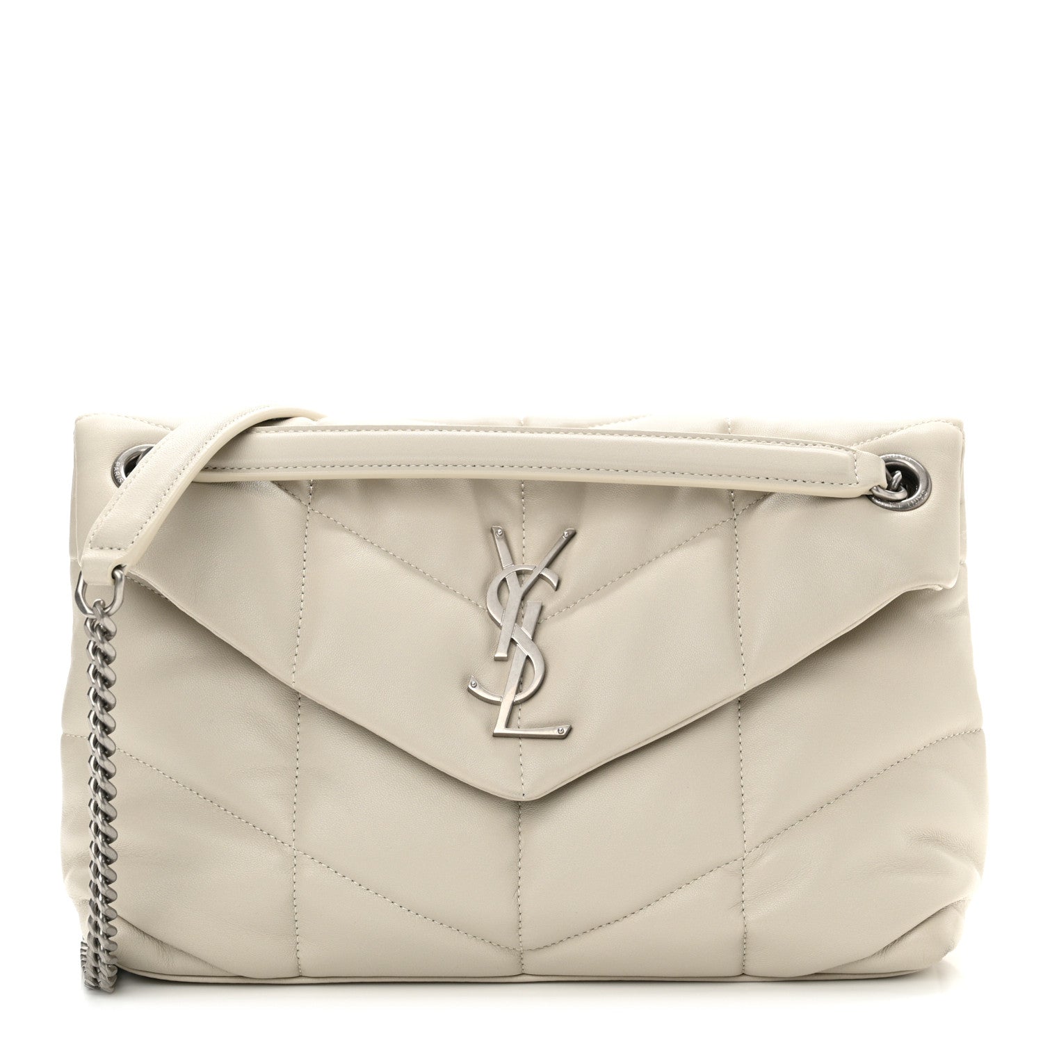 Saint Laurent Lambskin Quilted Small Loulou Puffer Monogram Chain Satchel Blanc Vintage 1 of 10