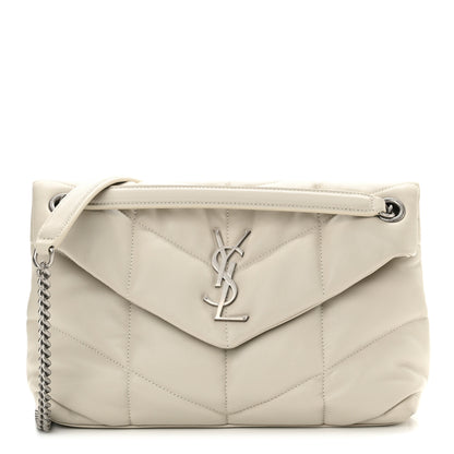 Saint Laurent Lambskin Quilted Small Loulou Puffer Monogram Chain Satchel Blanc Vintage 1 of 10