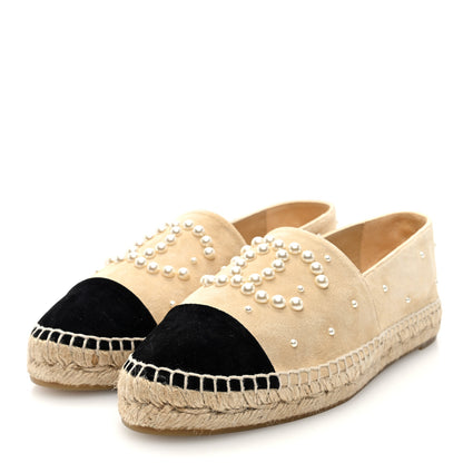 Chanel Suede Pearl CC Espadrilles 40 Beige Black 4 of 10