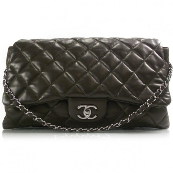 Chanel Lambskin Quilted 3 Flap Bag Dark Khaki 1 of 11