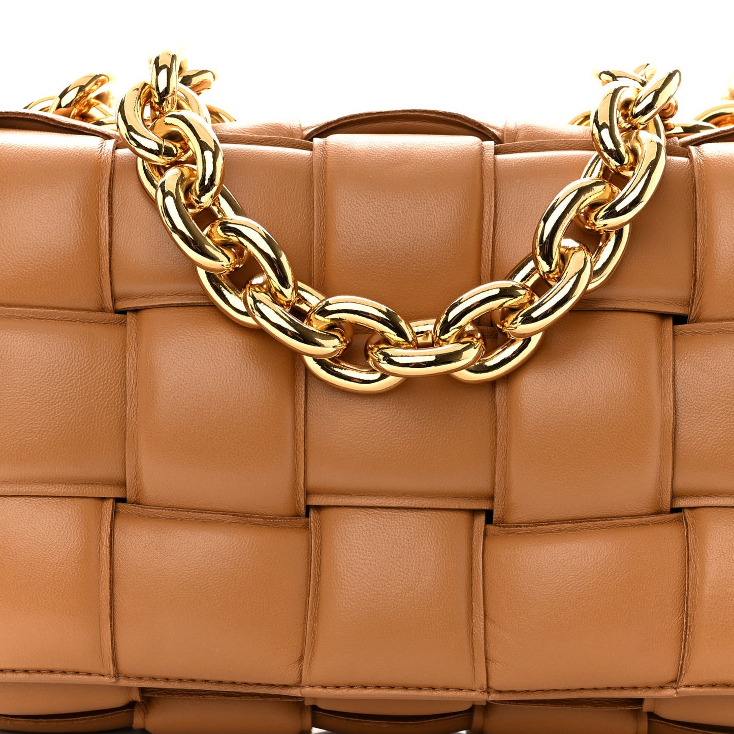 Lambskin Maxi Intreccio Padded Chain Cassette Crossbody Bag Caramel