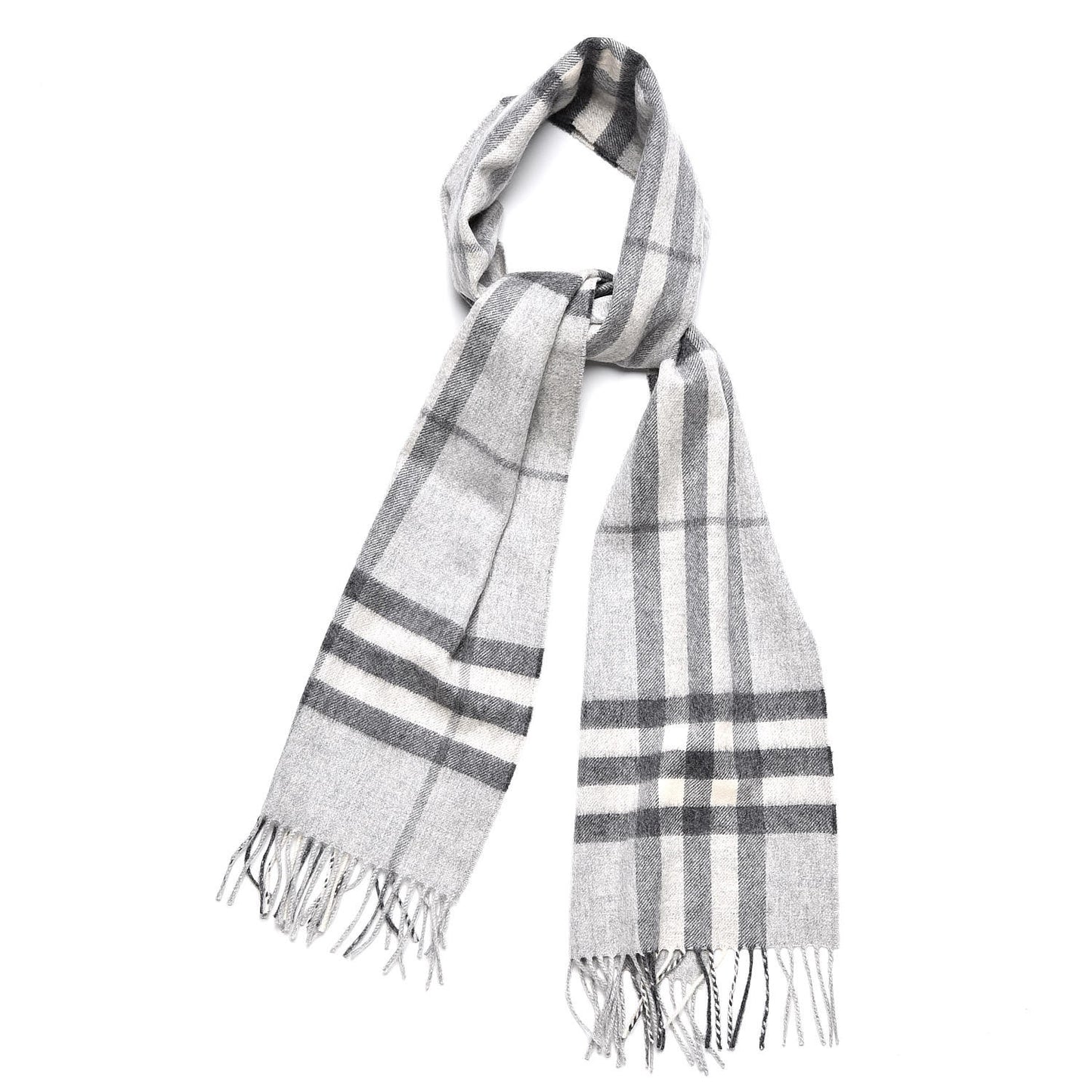 Cashmere Giant Check Fringe Scarf Pale Grey