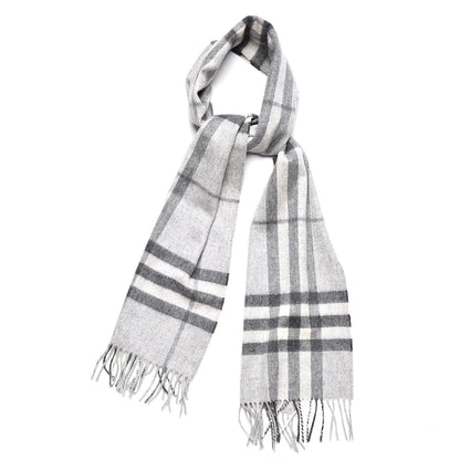 Burberry Cashmere Giant Check Fringe Scarf Pale Grey 1 of 4