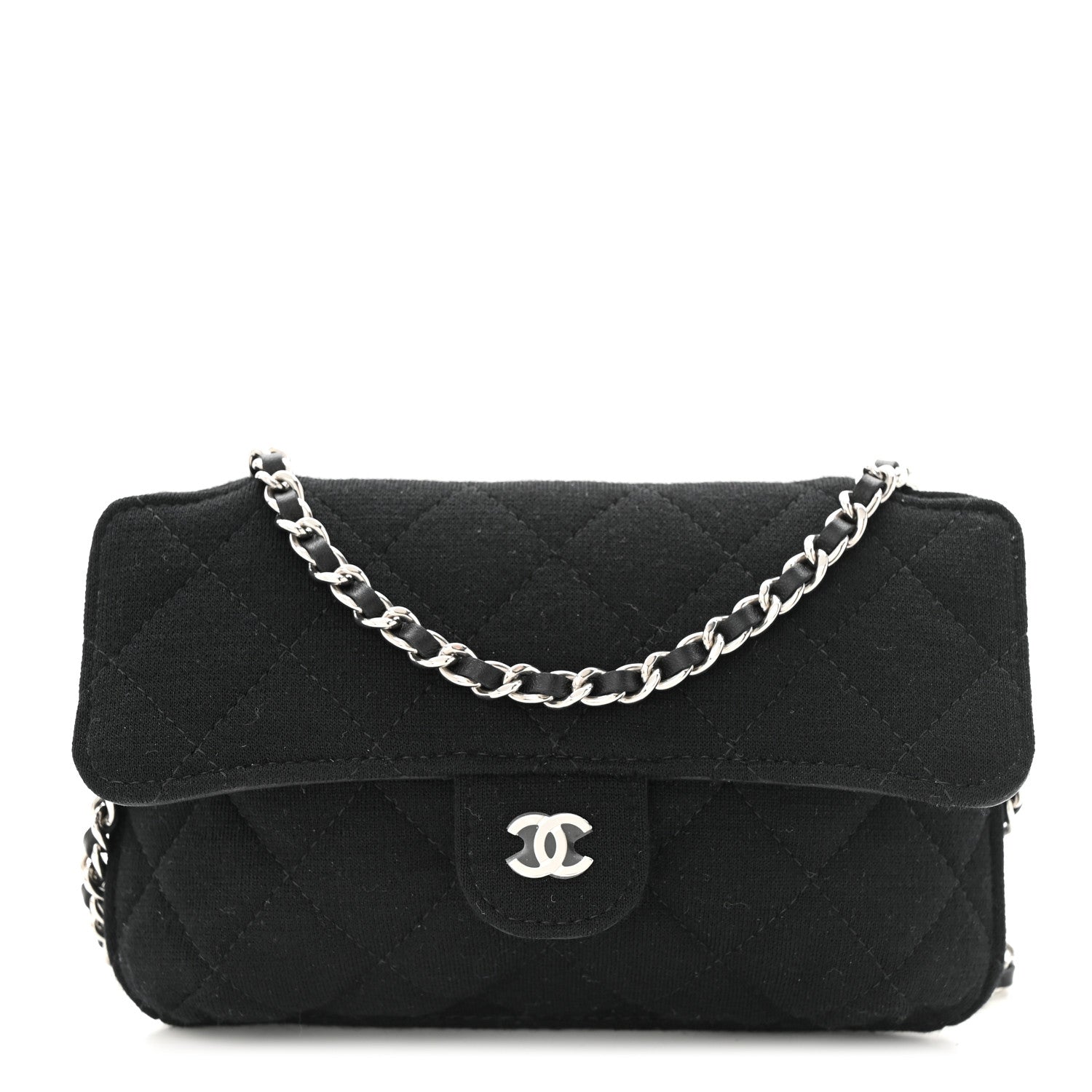 Chanel Jersey Fabric Quilted Foldable Tote With Chain Black Multicolor 3 of 19