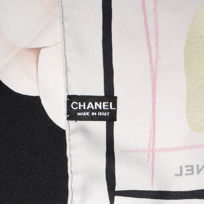 Chanel Silk Camellia Flower Scarf Black Beige 4 of 5
