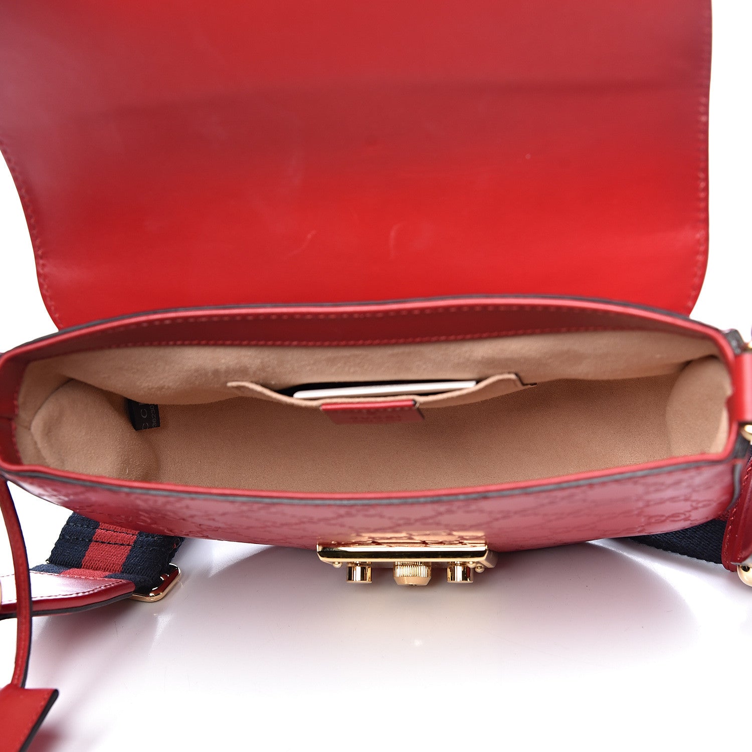 Gucci Guccissima Web Medium Padlock Messenger Shoulder Bag Hibiscus Red 5 of 11