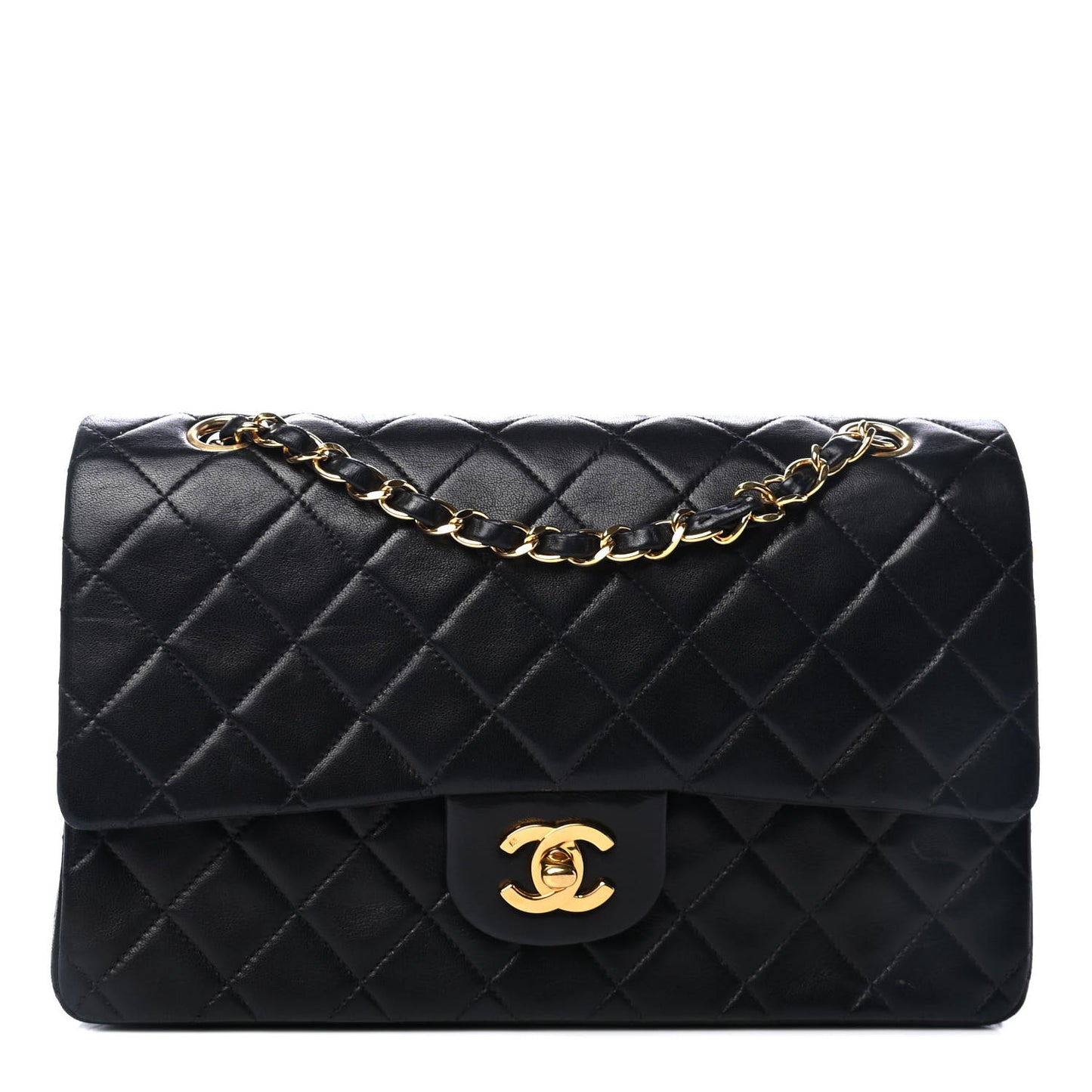 Lambskin Quilted Medium Double Flap Black