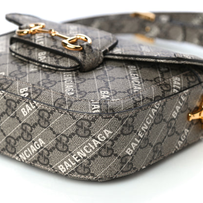 Gucci X BALENCIAGA GG Supreme Monogram Web Logo Print Mini Horsebit 1955 Shoulder Bag Beige Ebony 12 of 15