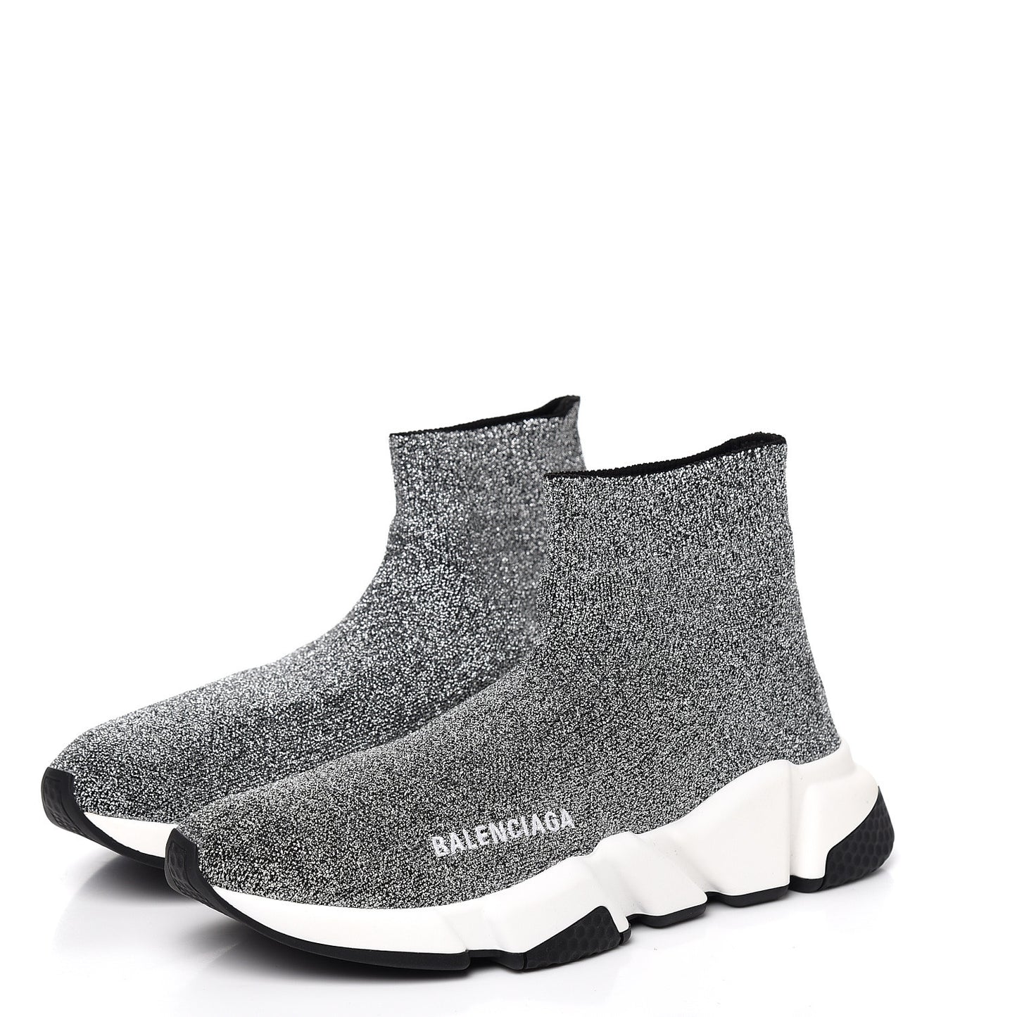 Laminated Knit Bi-Color Sole Womens Speed Sneakers 37 Silver White Black
