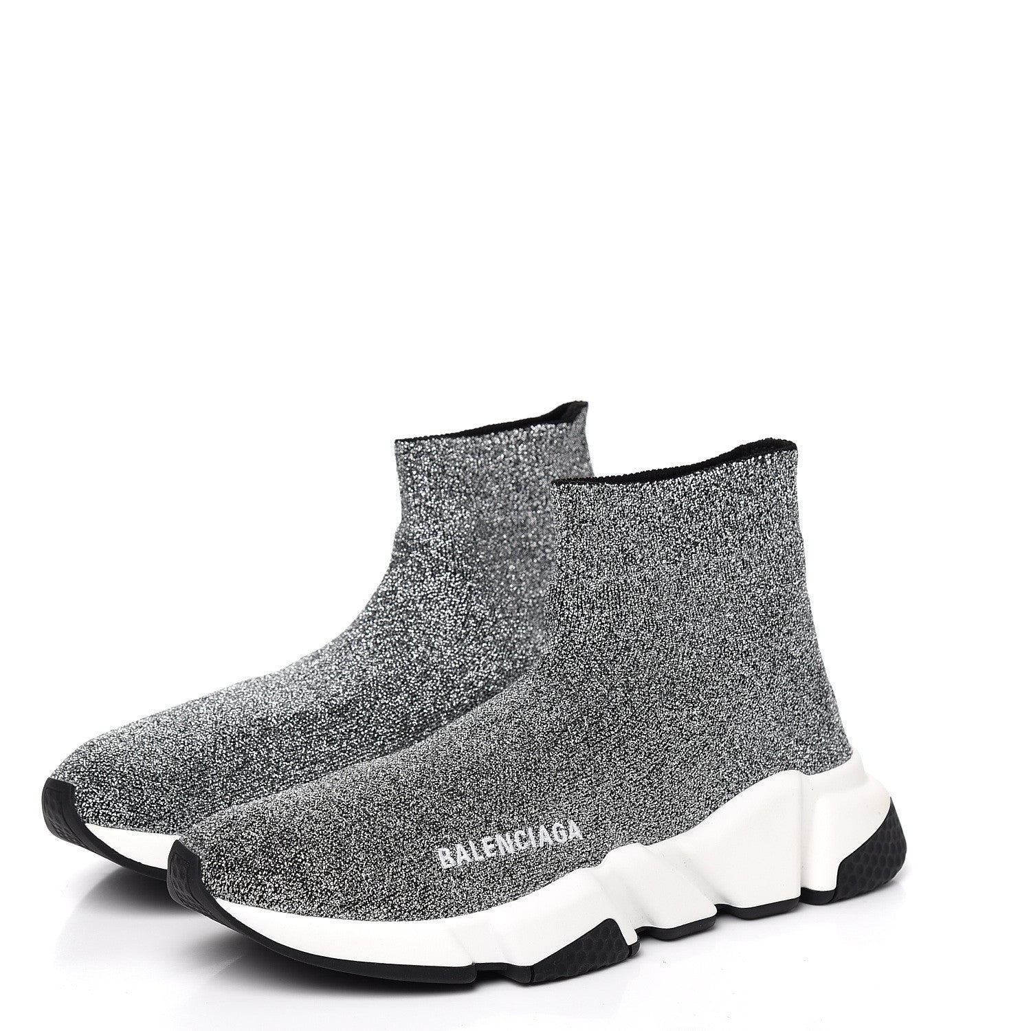 Balenciaga Laminated Knit Bi-Color Sole Womens Speed Sneakers 37 Silver White Black 3 of 9