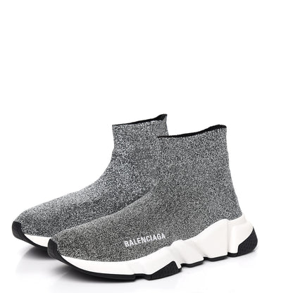 Balenciaga Laminated Knit Bi-Color Sole Womens Speed Sneakers 37 Silver White Black 3 of 9