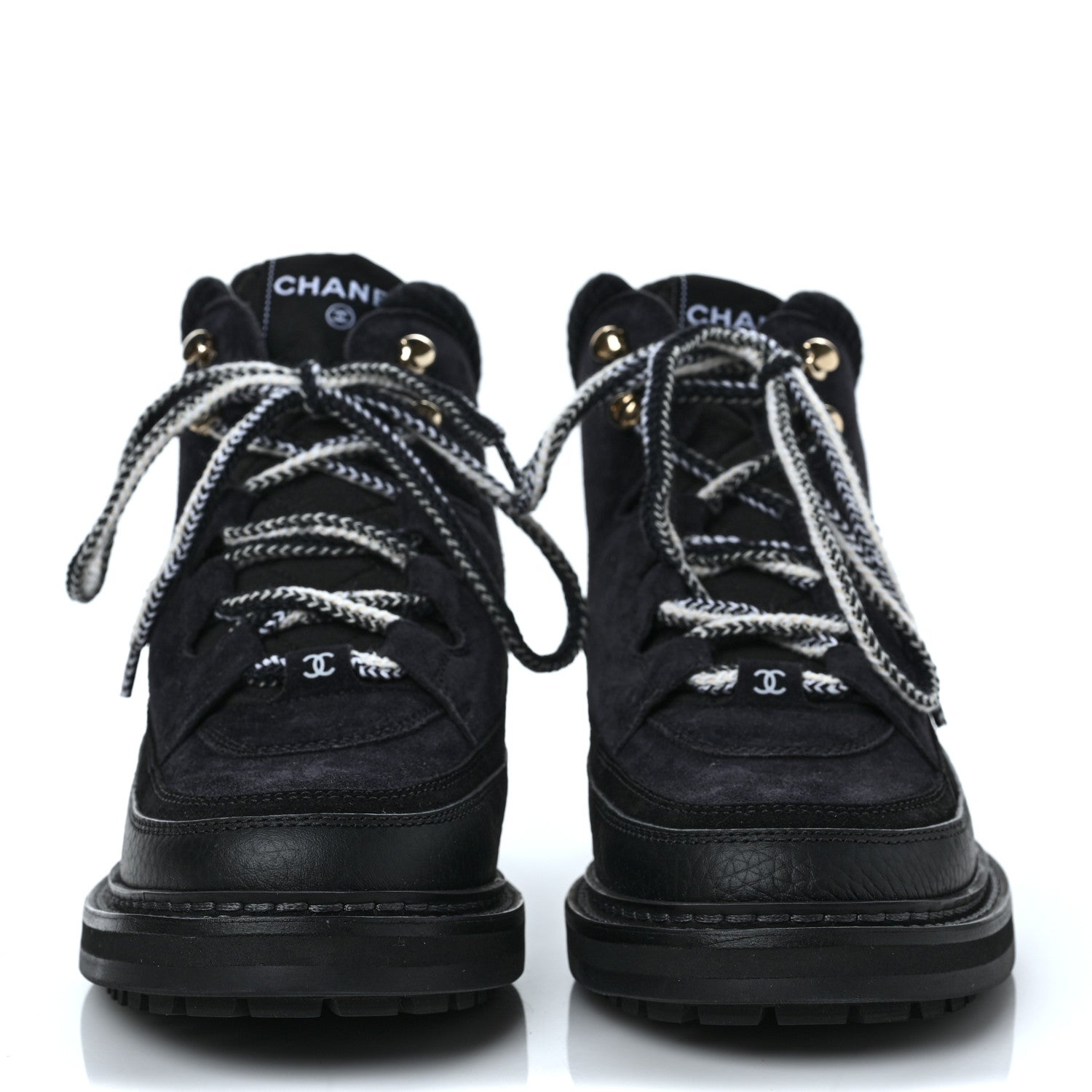 Chanel Suede Grained Calfskin CC Lace Up Boots 40 Black 2 of 9