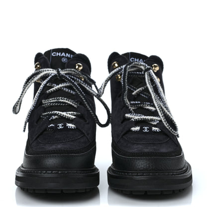 Chanel Suede Grained Calfskin CC Lace Up Boots 40 Black 2 of 9