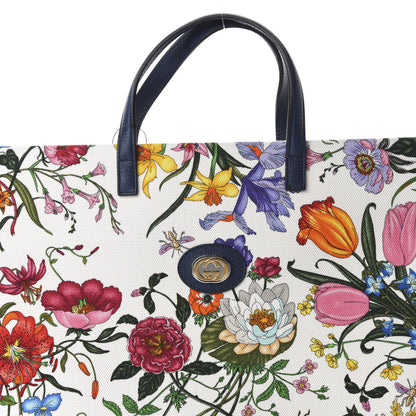 Gucci Canvas Large Flora Tote Navy Multicolor 10 of 10
