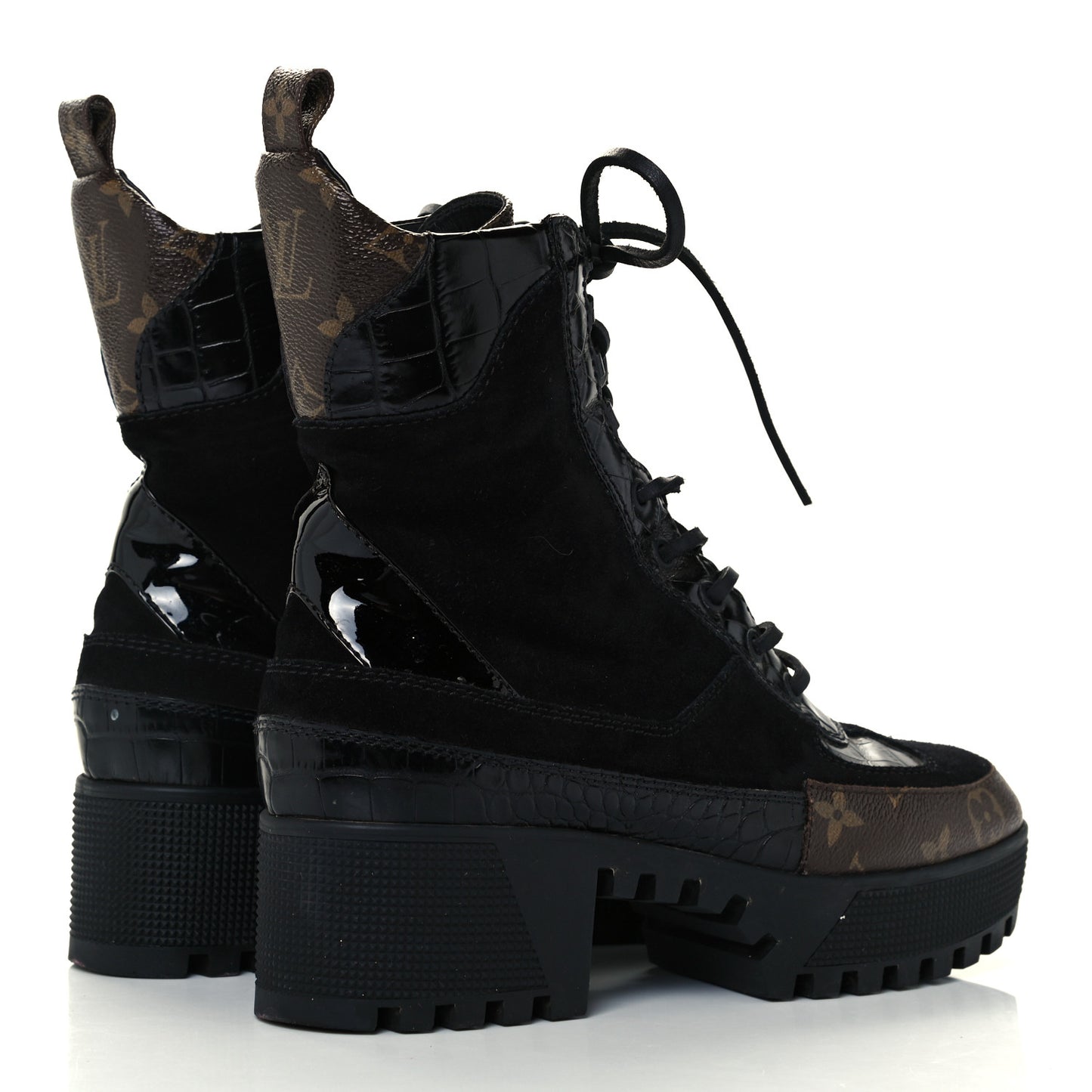 Suede Calfskin Monogram Laureate Platform Desert Boots 38 Black