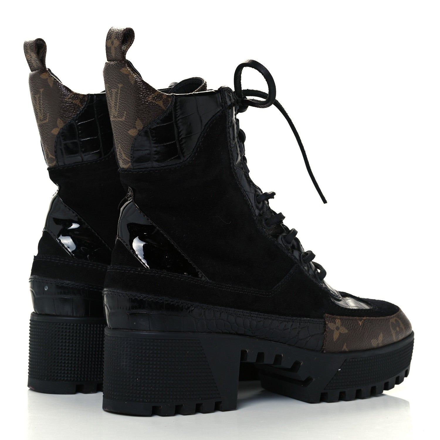 Louis Vuitton Suede Calfskin Monogram Laureate Platform Desert Boots 38 Black 4 of 10