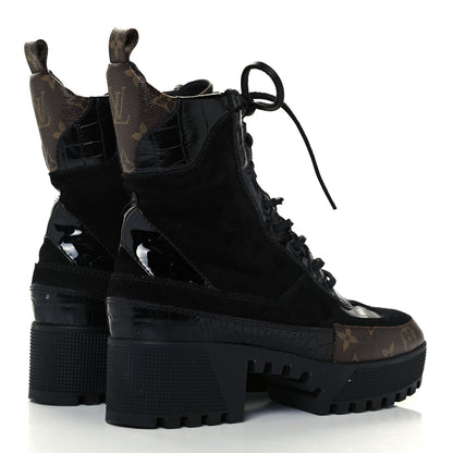 Louis Vuitton Suede Calfskin Monogram Laureate Platform Desert Boots 38 Black 4 of 10