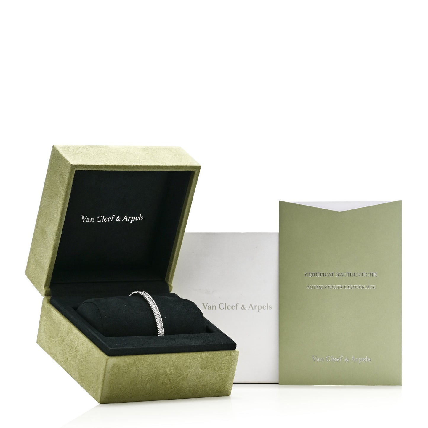 18K White Gold Diamond Perlee 1-Row Bangle Bracelet L