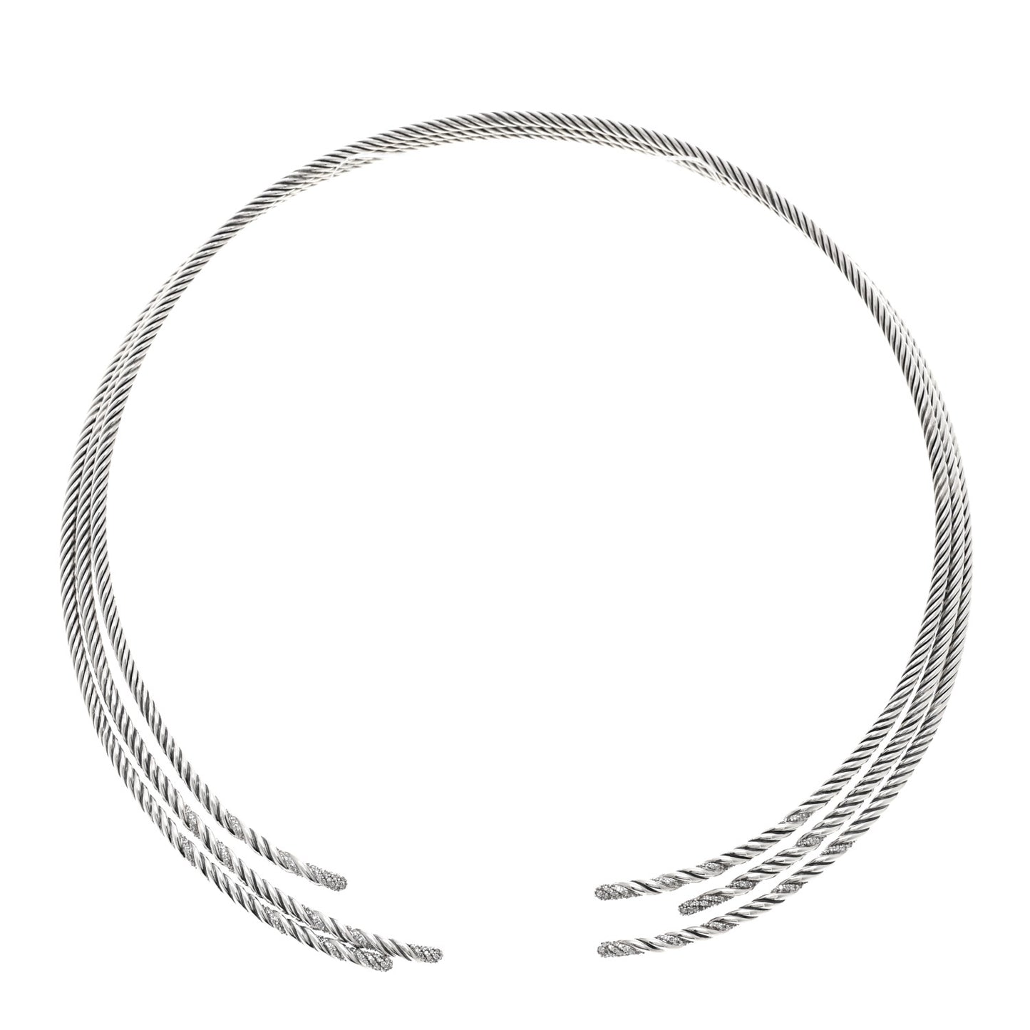 Sterling Silver Diamond 3-Row Open Willow Collar Necklace