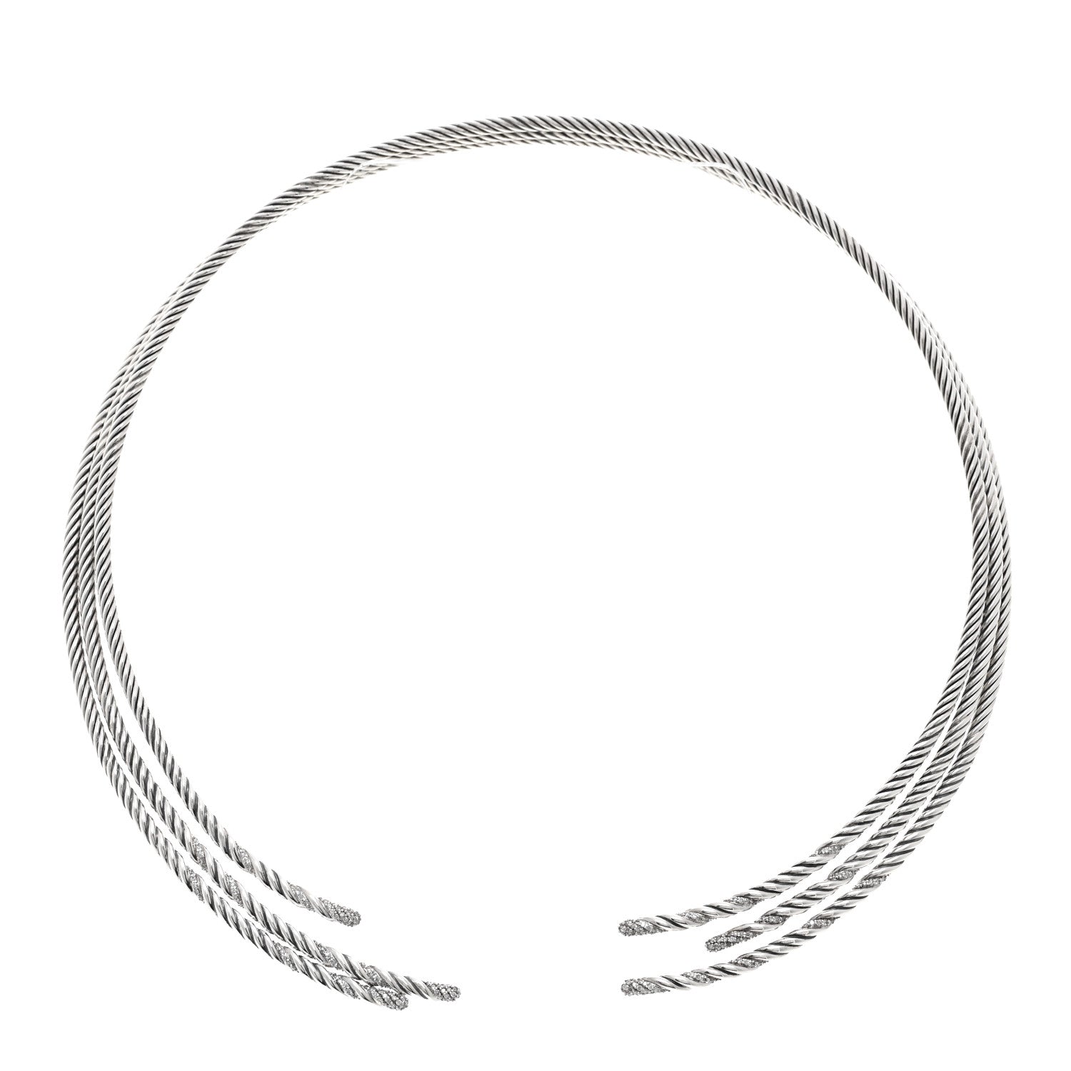 David Yurman Sterling Silver Diamond 3-Row Open Willow Collar Necklace 1 of 4