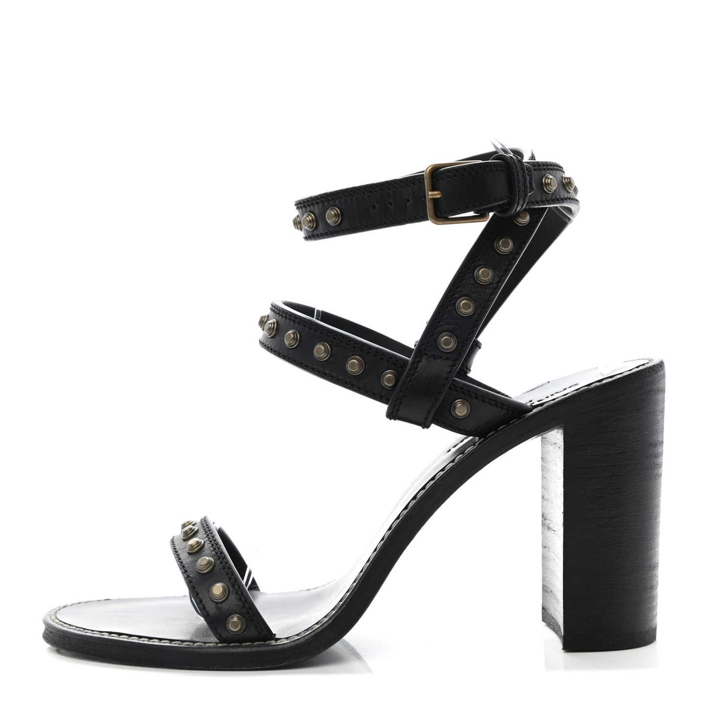 Calfskin Studded Sandal Pumps 38 Black