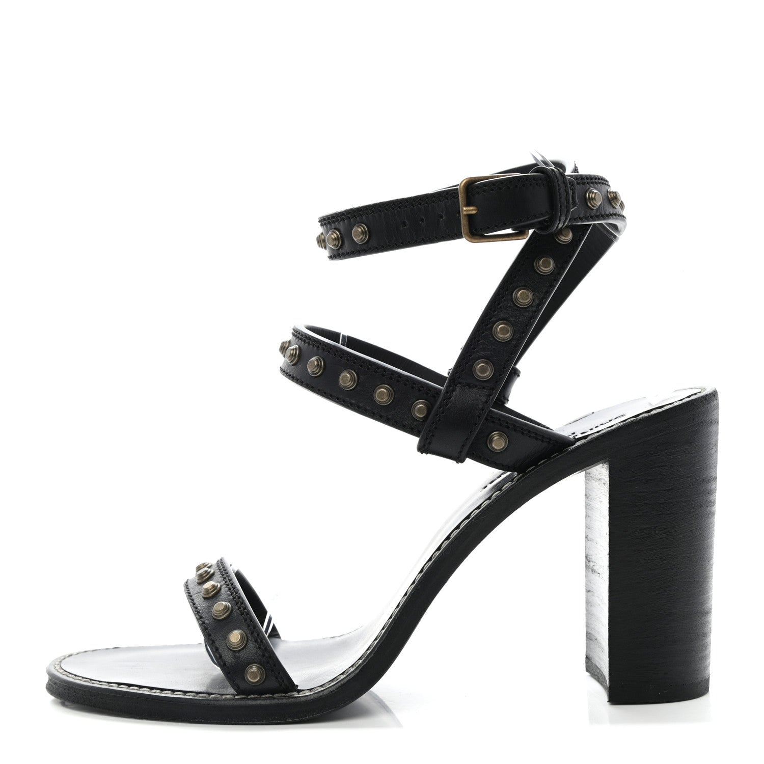 Saint Laurent Calfskin Studded Sandal Pumps 38 Black 1 of 9
