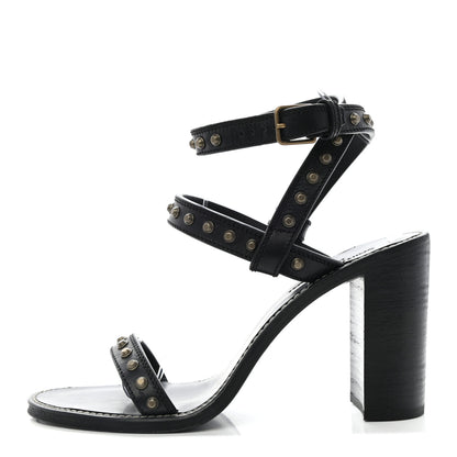 Saint Laurent Calfskin Studded Sandal Pumps 38 Black 1 of 9