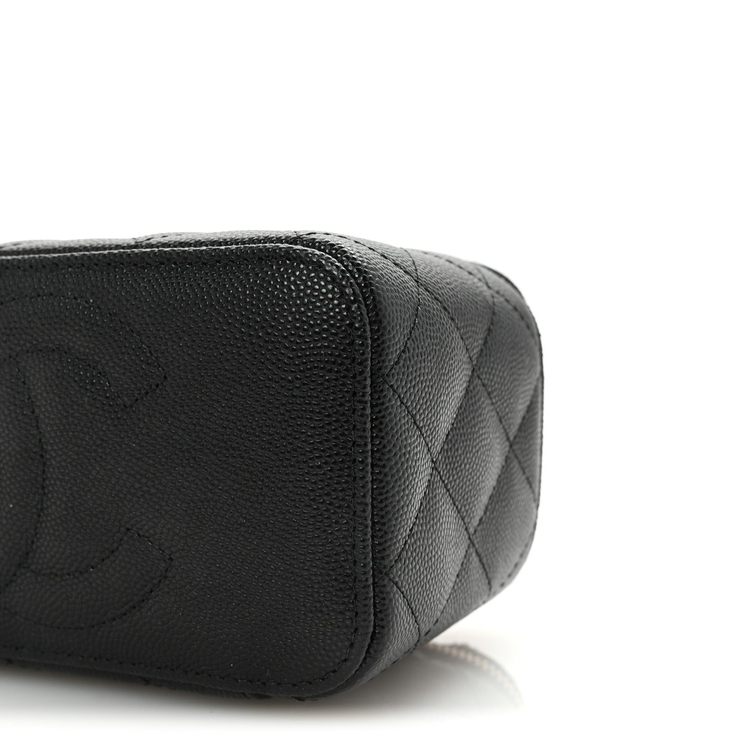 Caviar Quilted Small Vanity Case With Chain Black