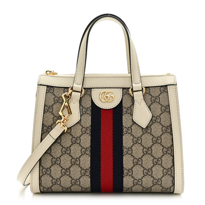Gucci GG Supreme Monogram Textured Dollar Calfskin Web Small Ophidia Tote Bag Beige Ebony Mystic White 1 of 14