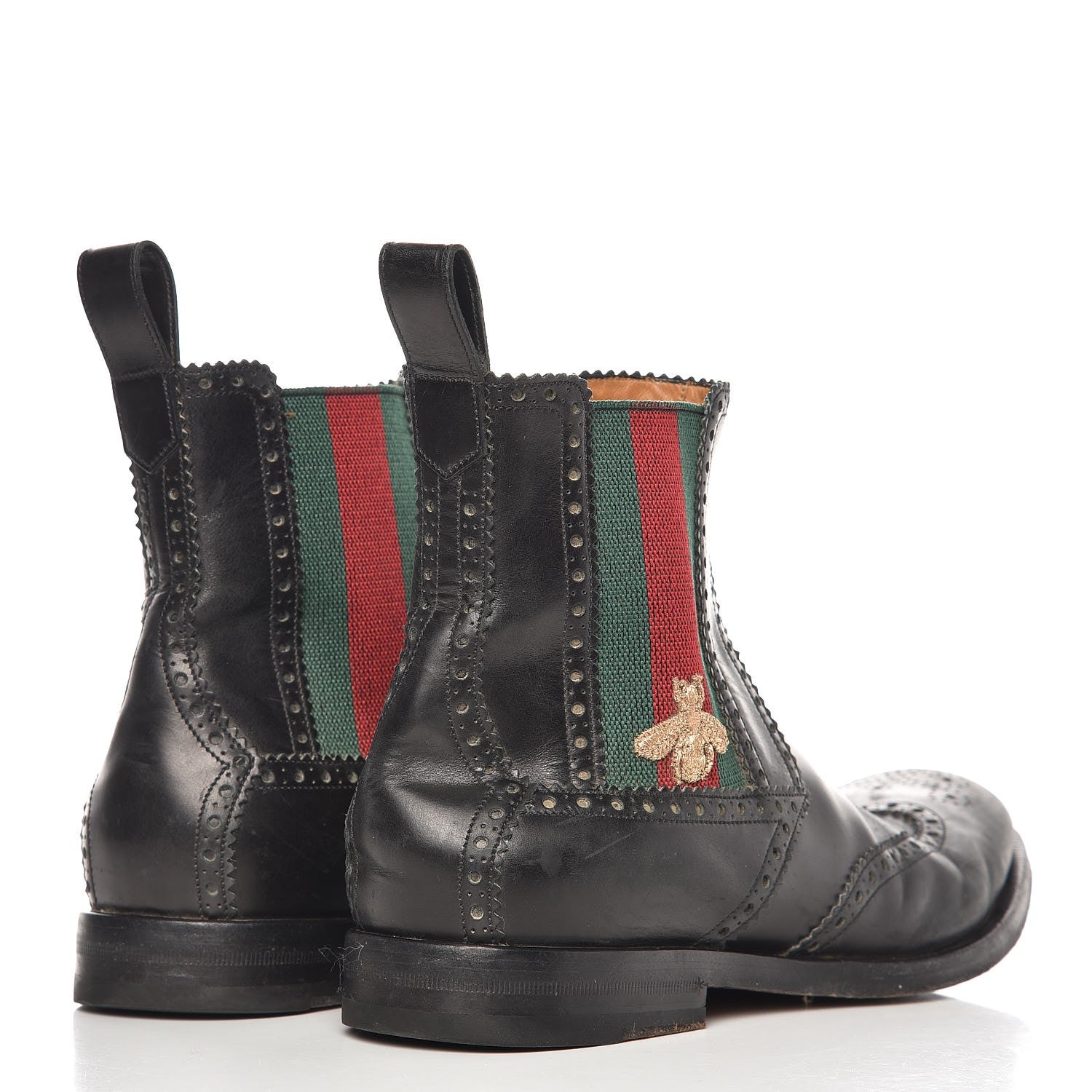 Gucci Calfskin Mens Wingtip Web Bee Chelsea Boots 10 Black 4 of 14