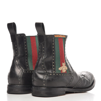 Gucci Calfskin Mens Wingtip Web Bee Chelsea Boots 10 Black 4 of 14