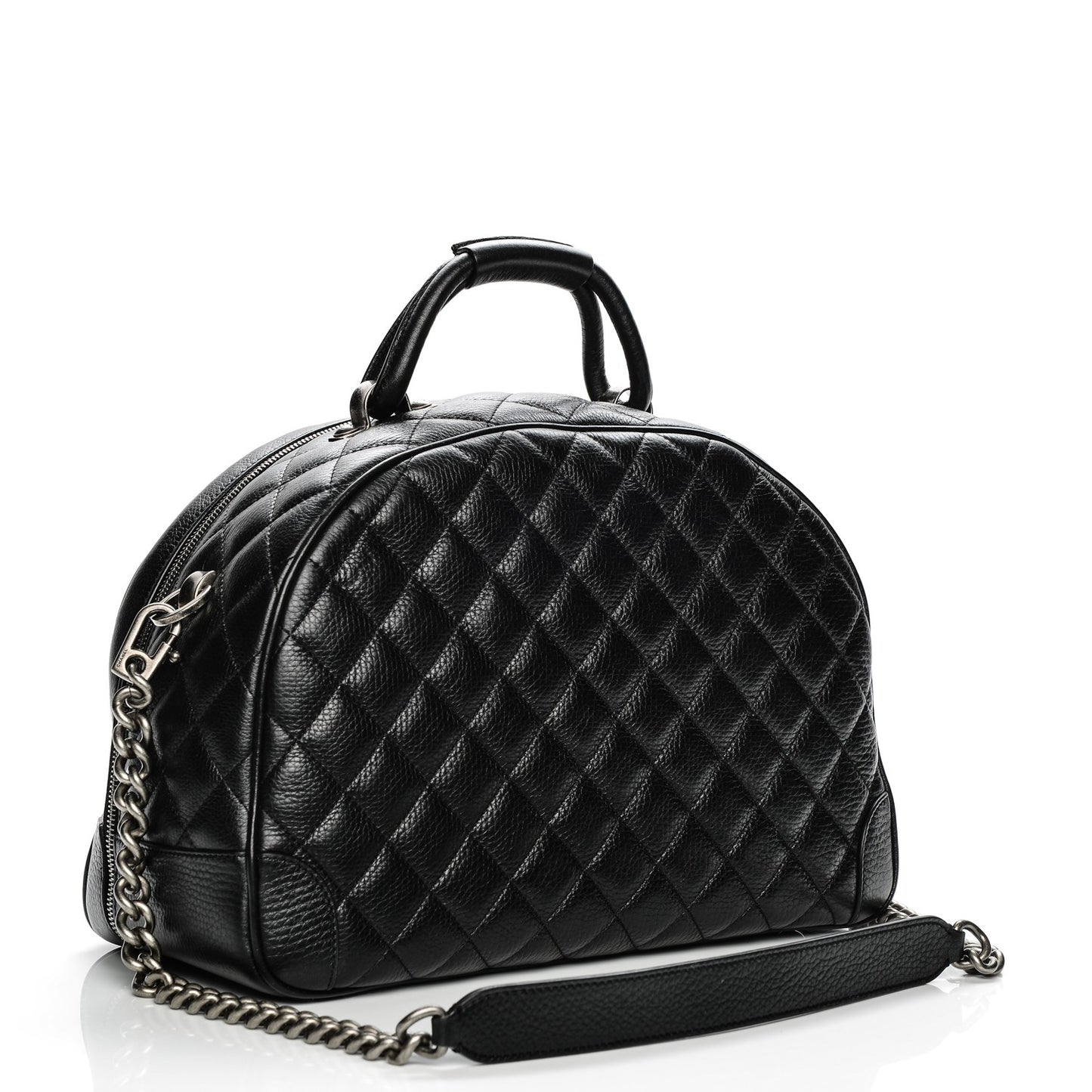 Calfskin Quilted Medium Airlines Round Trip Bowling Bag Black