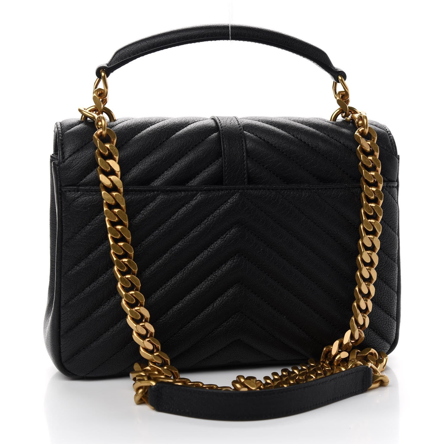Saint Laurent Sheepskin Matelasse Chevron Monogram Medium College Bag Black 3 of 8