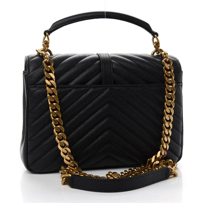 Saint Laurent Sheepskin Matelasse Chevron Monogram Medium College Bag Black 3 of 8