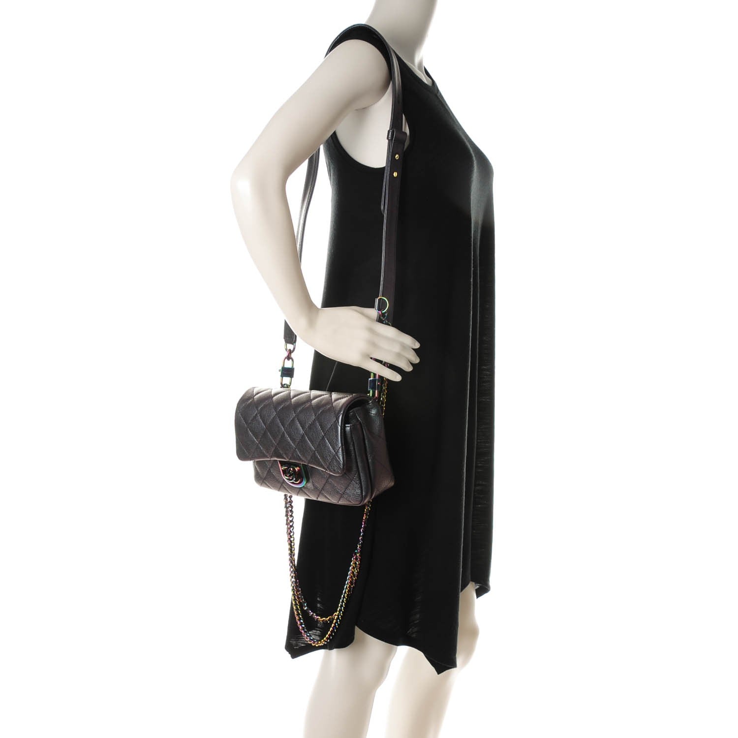 Chanel Iridescent Goatskin Quilted Small Double Carry Waist Chain Flap Purple 2 of 7