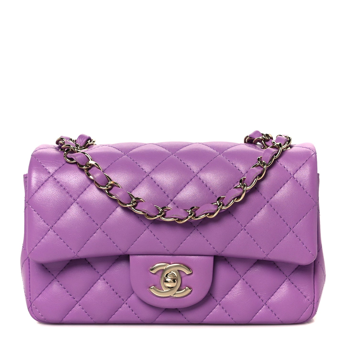 Lambskin Quilted Mini Rectangular Flap Purple