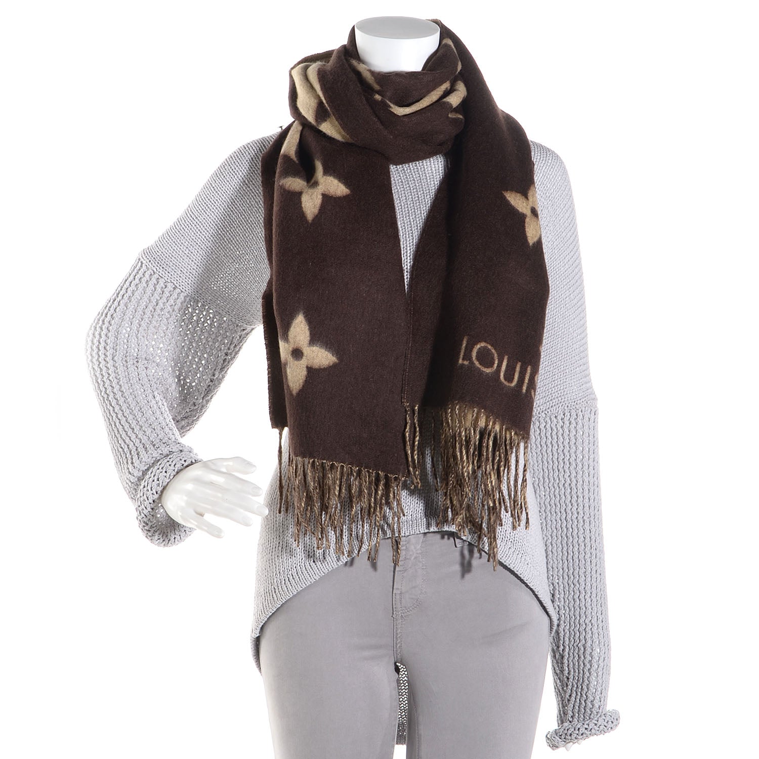 Louis Vuitton Cashmere Monogram Reykjavik Scarf Brown 2 of 5