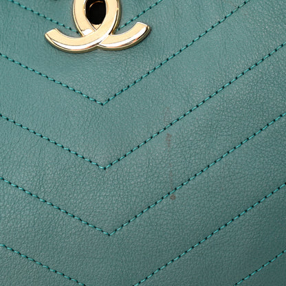 Chanel Calfskin Stitched Large Chevron Chic Shopping Bag Blue 18 of 19
