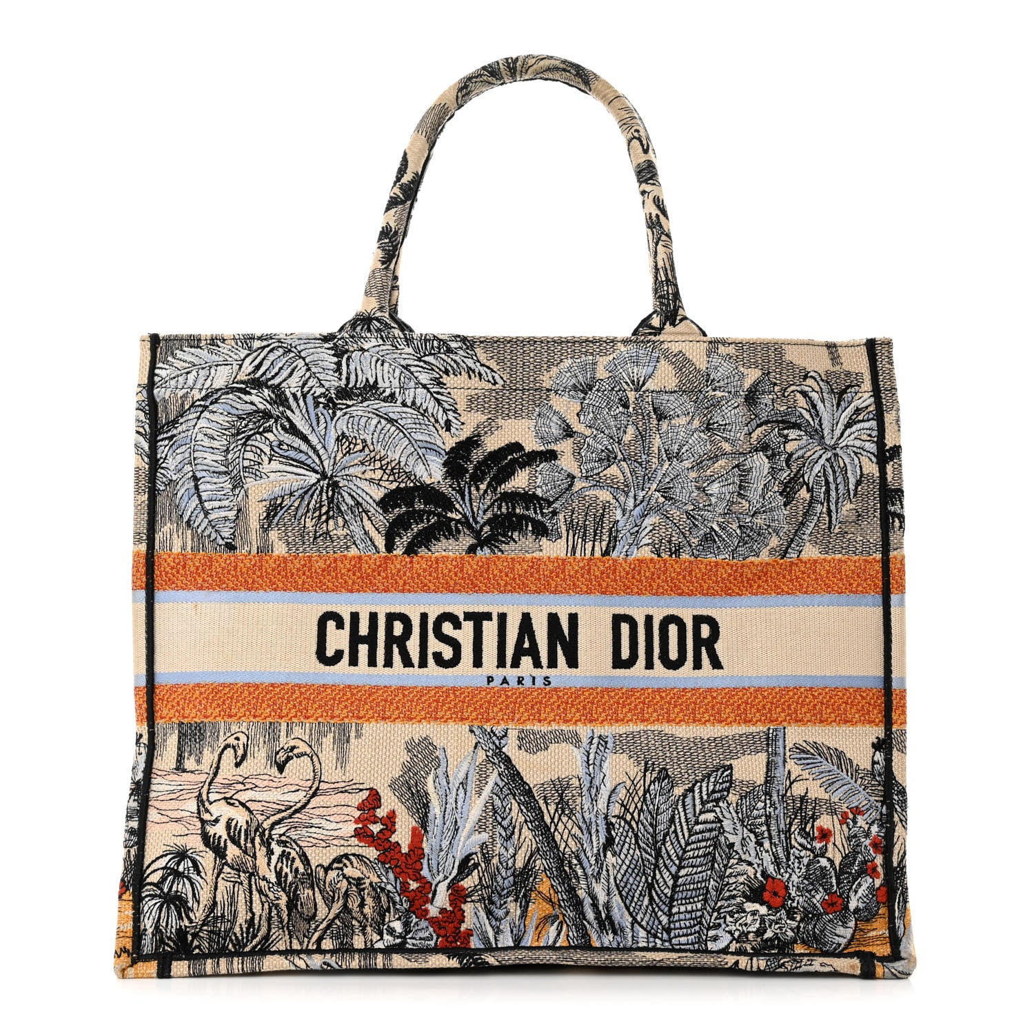 Christian Dior Canvas Embroidered Toile De Jouy Tropicalia Large Book Tote Denim Blue 1 of 15