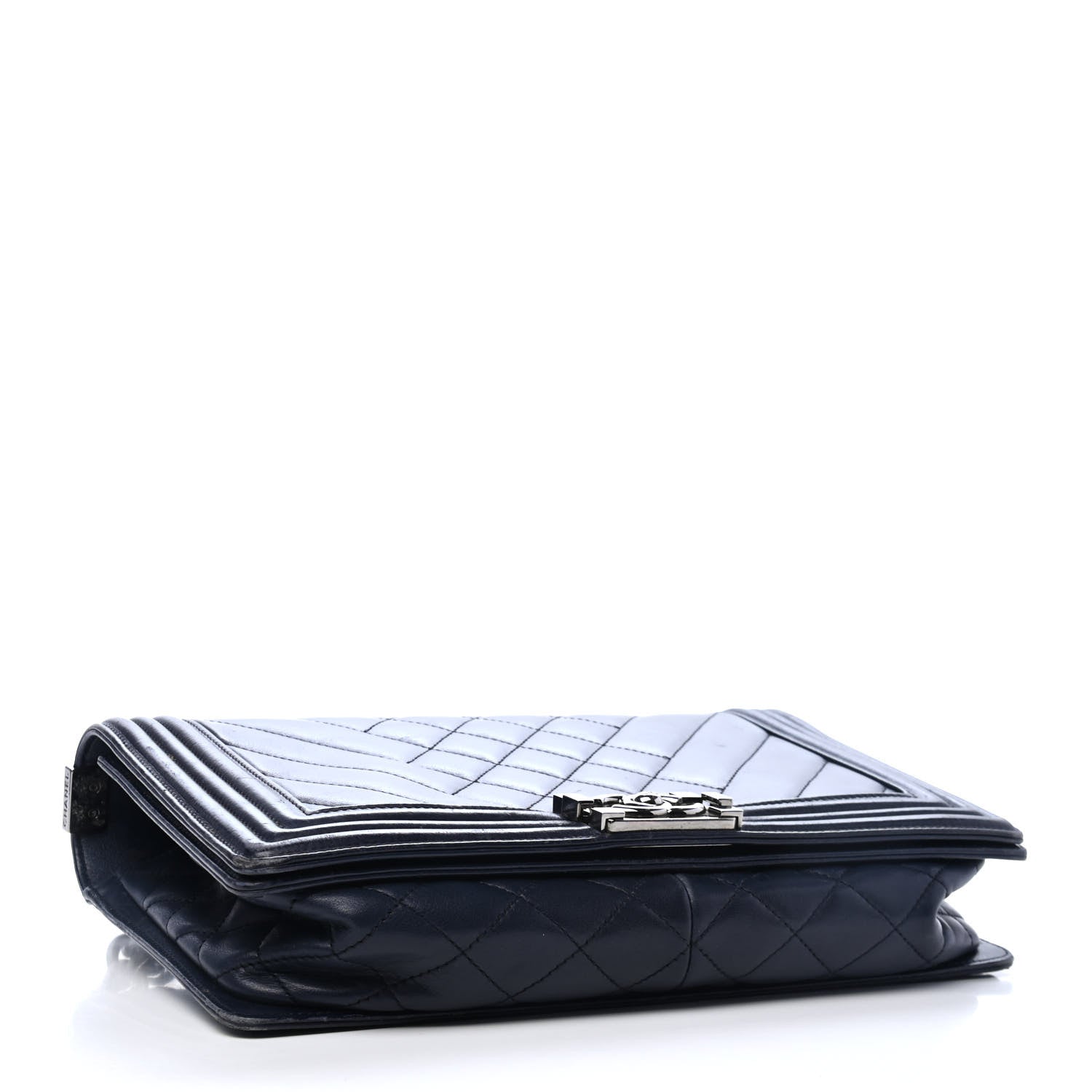 Chanel Calfskin Chevron Quilted New Medium Boy Flap Dark Navy Blue 3 of 5