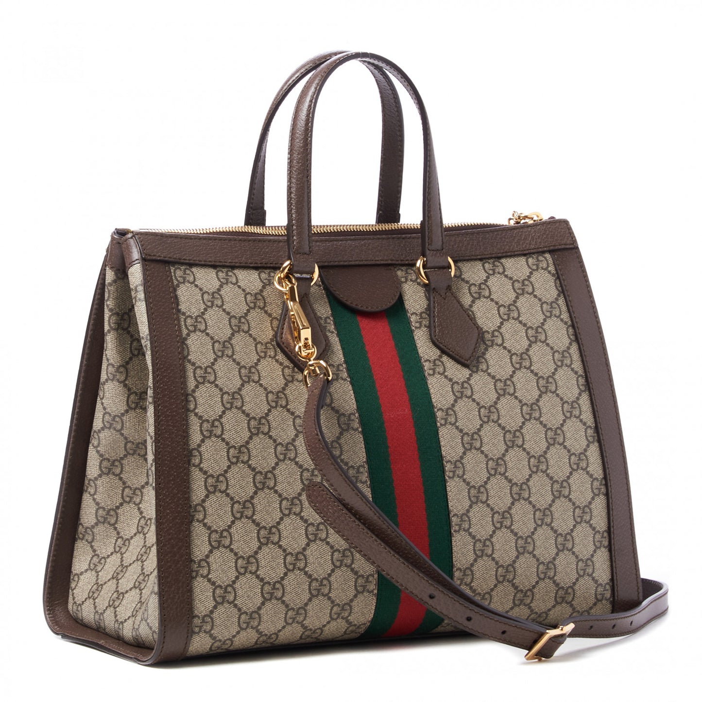 GG Supreme Monogram Web Medium Ophidia Tote Bag Brown