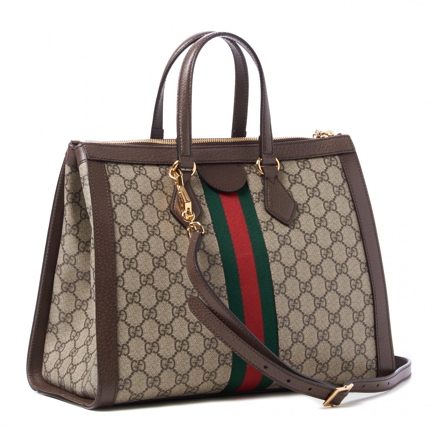 Gucci GG Supreme Monogram Web Medium Ophidia Tote Bag Brown 3 of 10