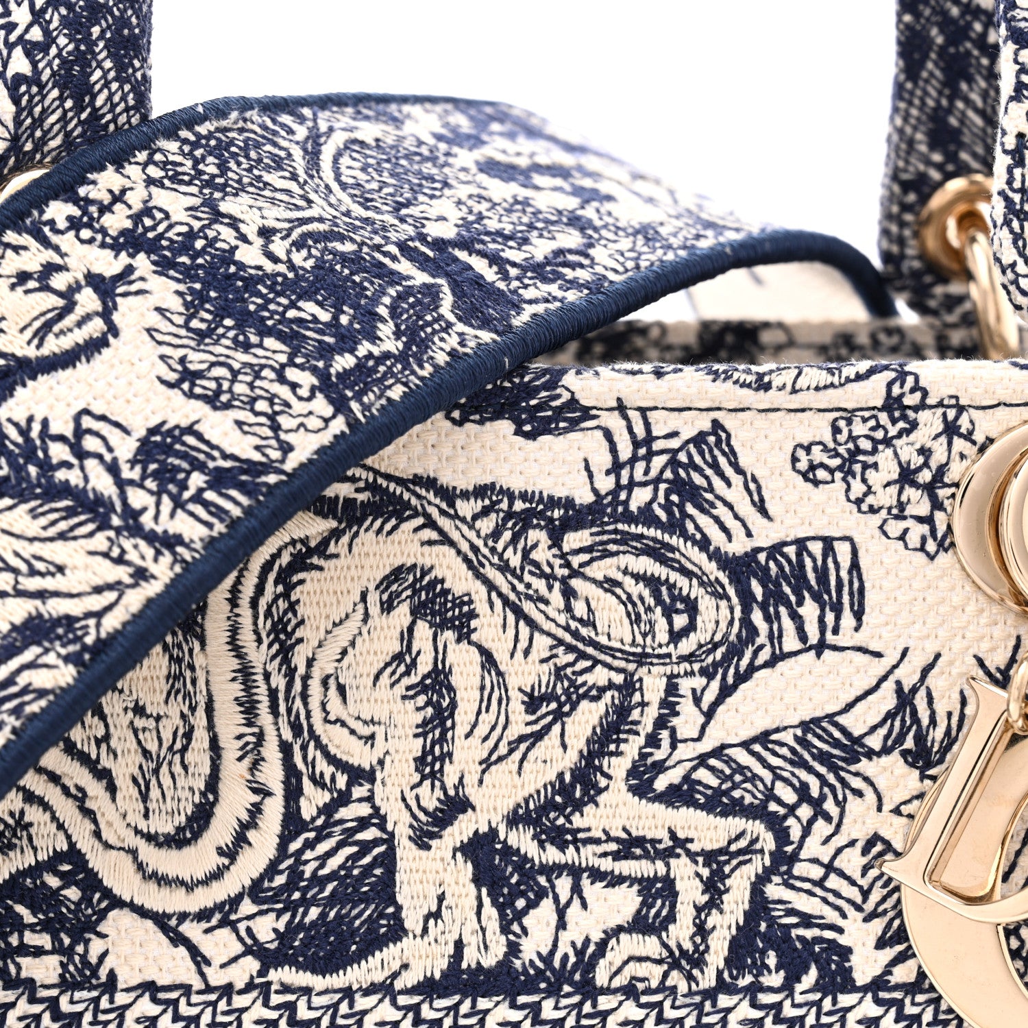 Christian Dior Toile de Jouy Embroidered Medium Lady D-Lite Blue